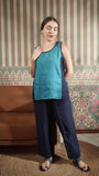 Color Block Round Neck Tank With Classic Pant With Zipper And Button