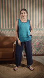 Color Block Round Neck Tank With Classic Pant With Zipper And Button