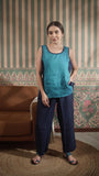 Color Block Round Neck Tank With Classic Pant With Zipper And Button