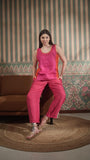 Color Block Round Neck Tank With Classic Pant With Zipper And Button