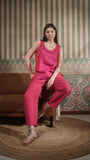 Color Block Round Neck Tank With Classic Pant With Zipper And Button