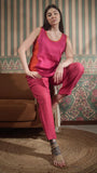 Color Block Round Neck Tank With Classic Pant With Zipper And Button