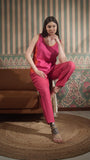Color Block Round Neck Tank With Classic Pant With Zipper And Button