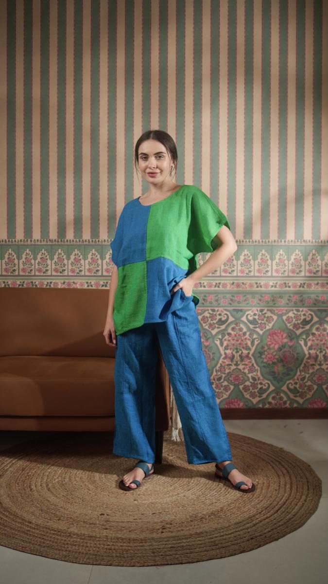 Color Block Round Neck Tunic -Front Pocket Princess Cut Pant