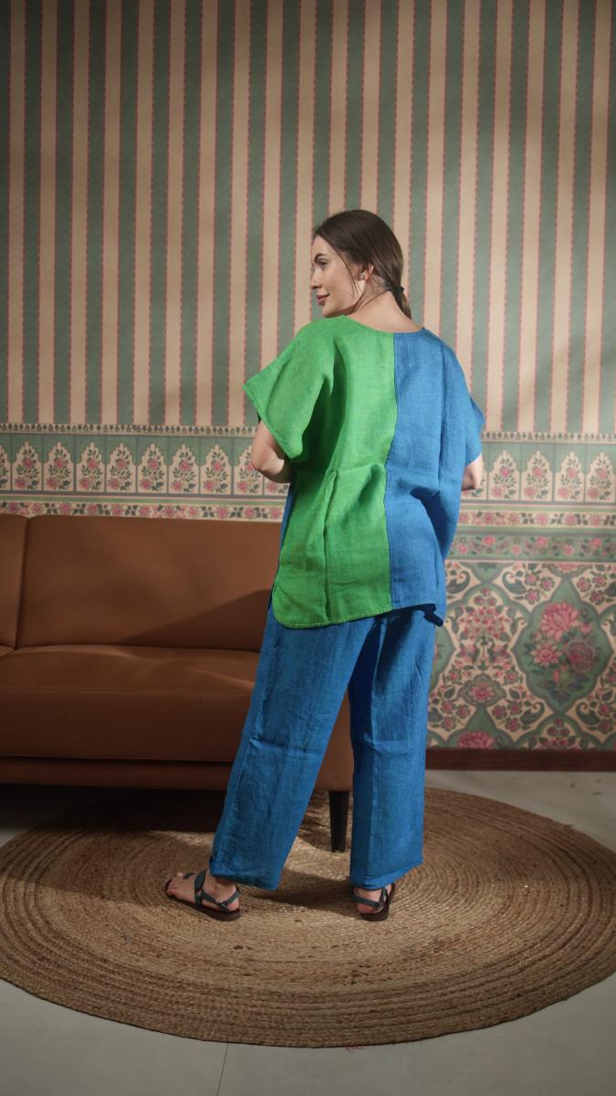 Color Block Round Neck Tunic -Front Pocket Princess Cut Pant