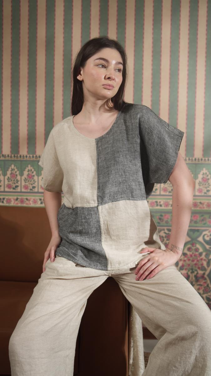 Color Block Round Neck Tunic -Front Pocket Princess Cut Pant