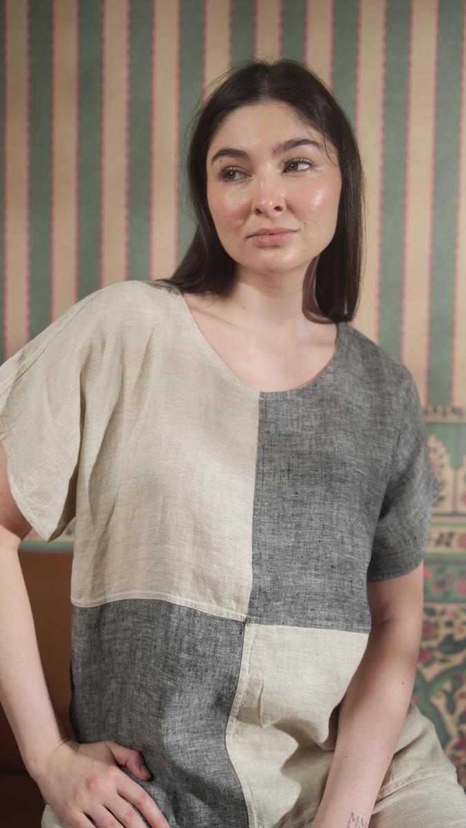 Color Block Round Neck Tunic -Front Pocket Princess Cut Pant