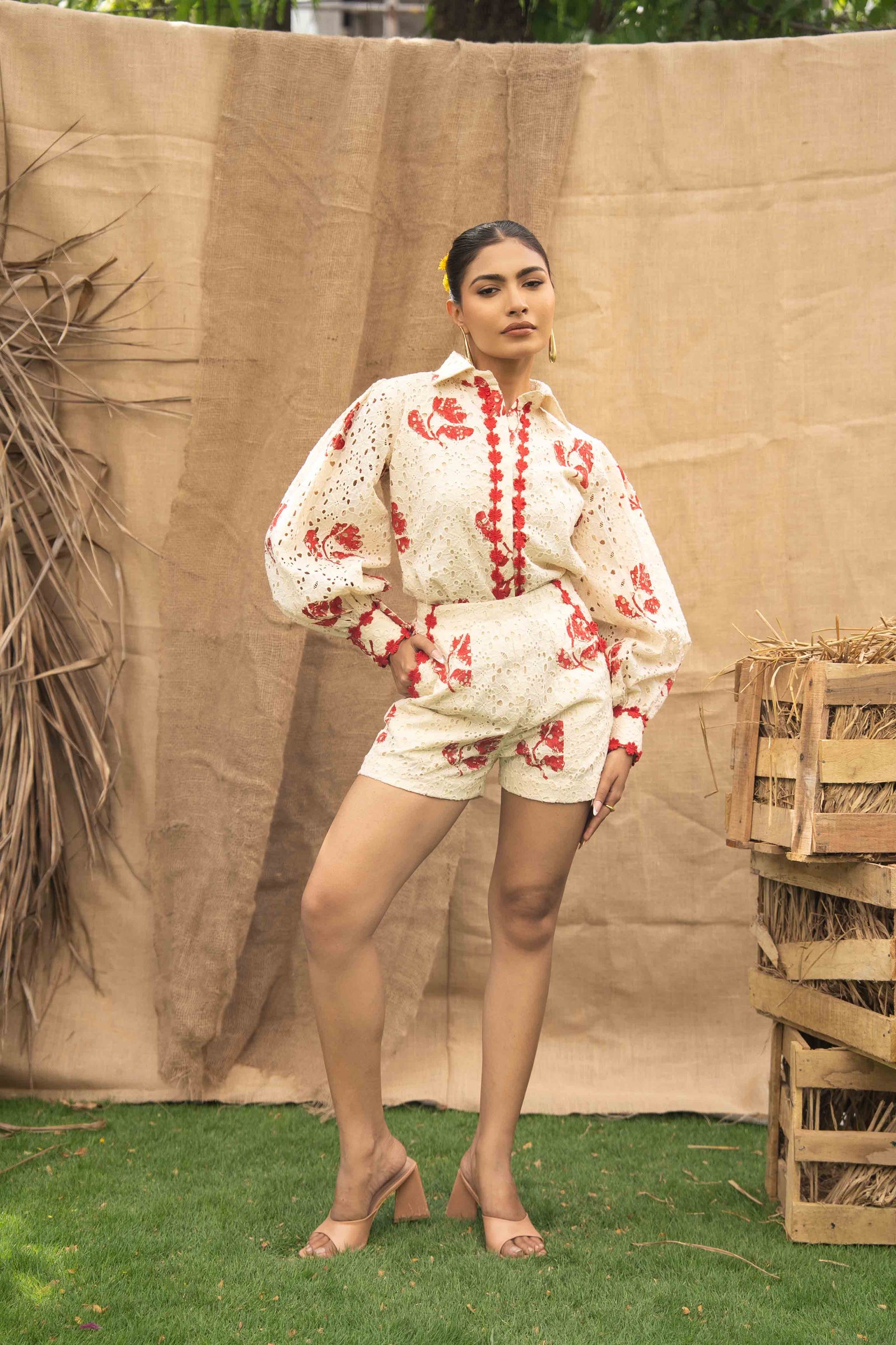Printed Schiffli Shirt Adorned