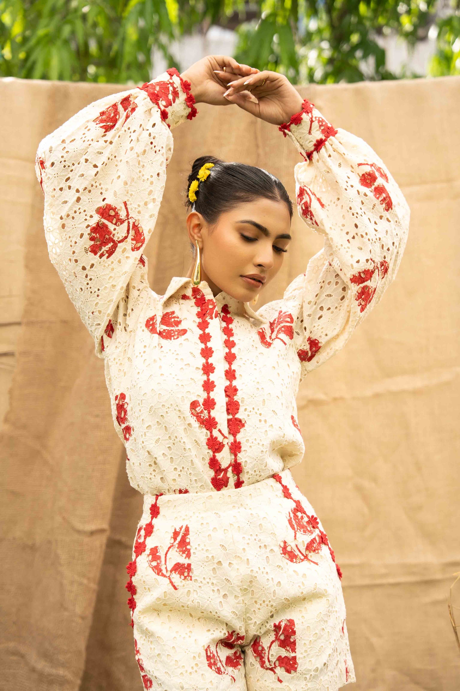 Printed Schiffli Shirt Adorned