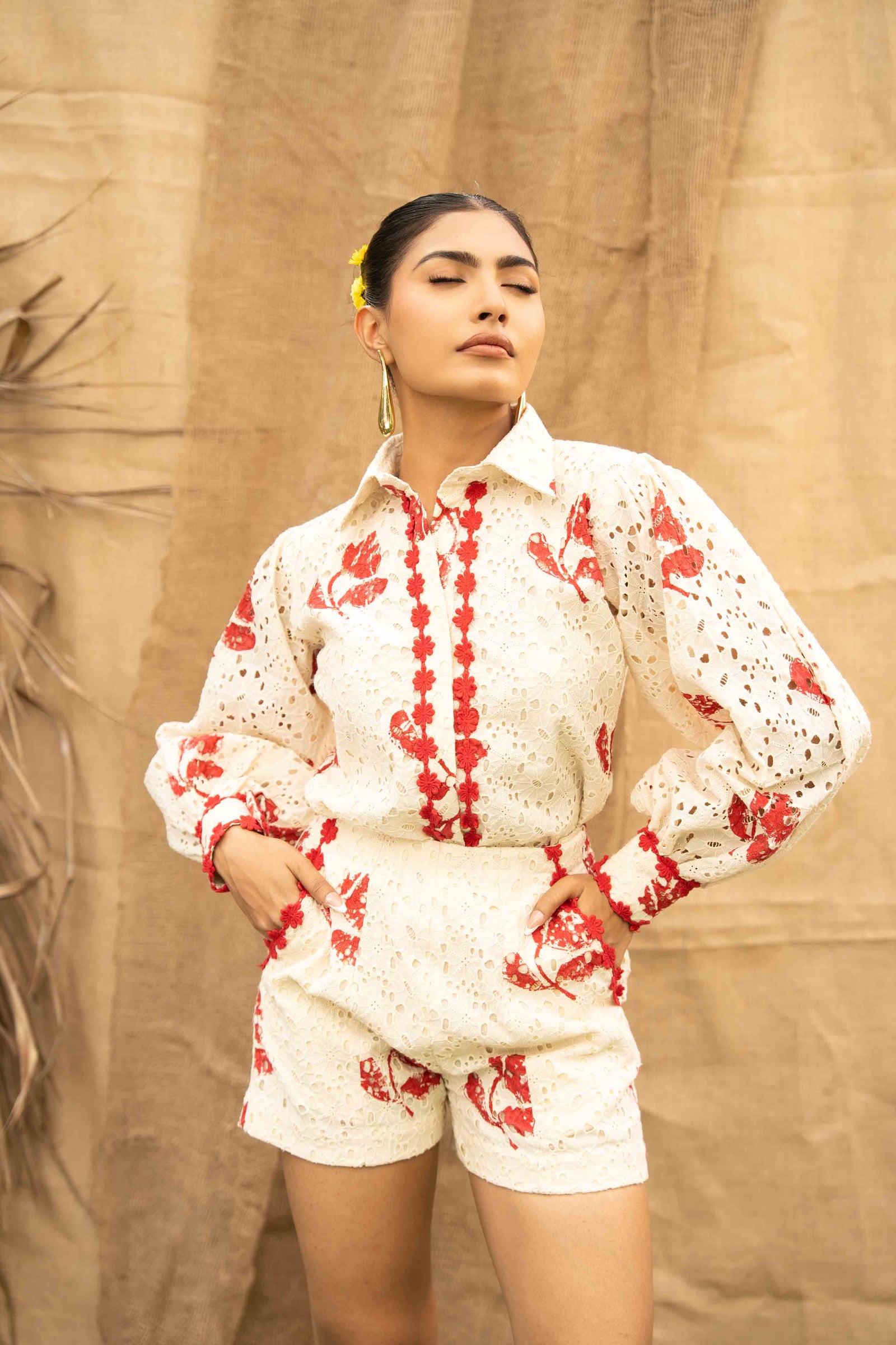 Printed Schiffli Shirt Adorned