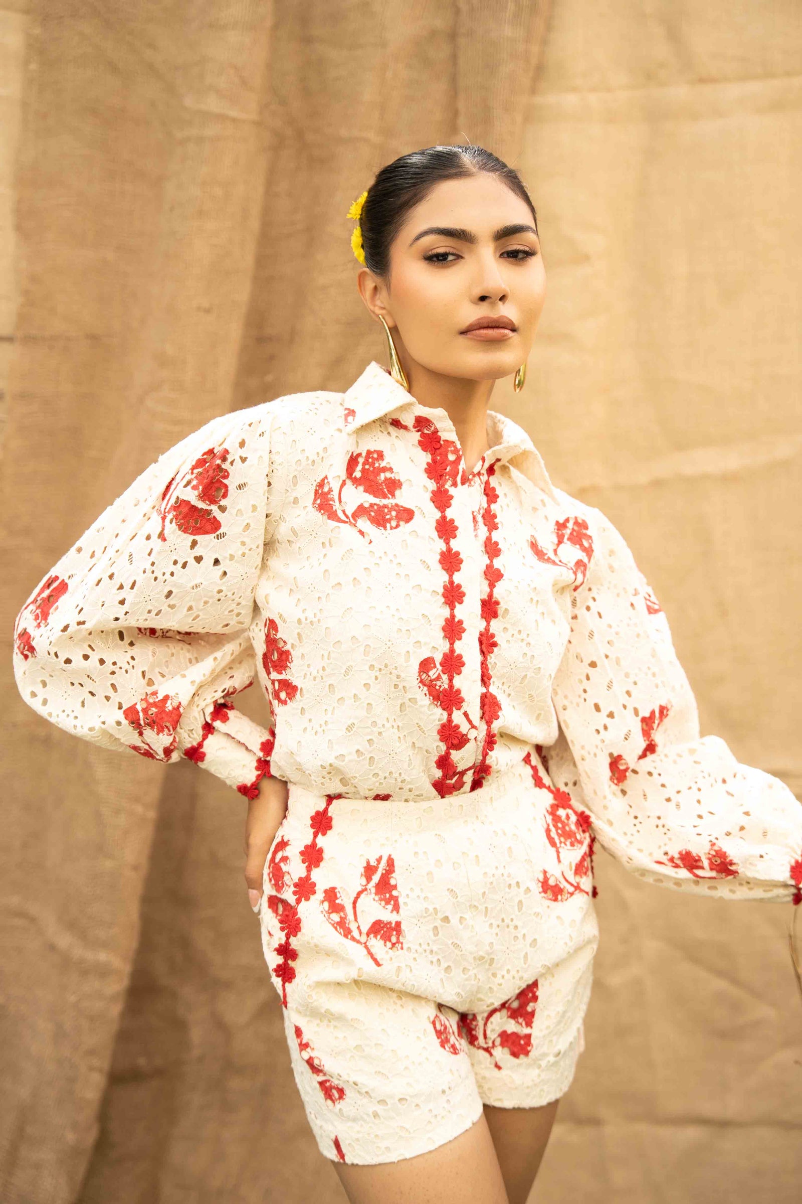 Printed Schiffli Shirt Adorned