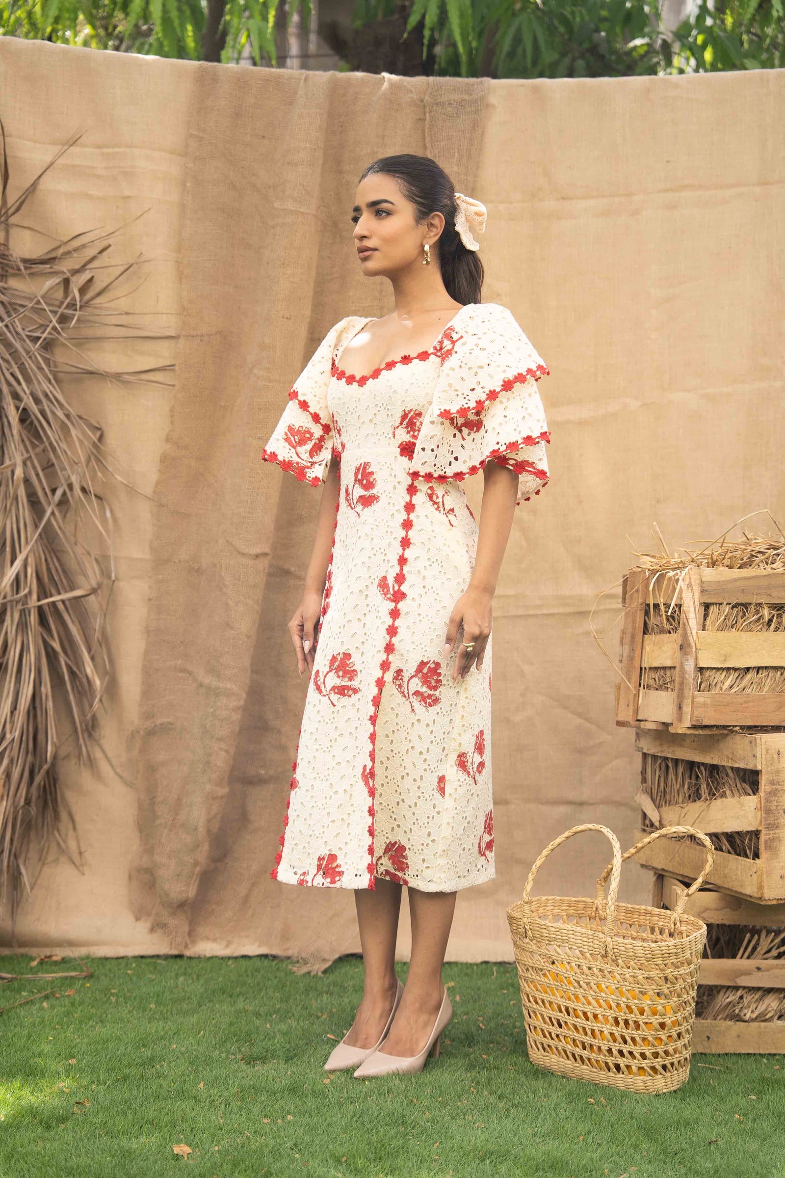 Printed Schiffli Dress With Slits At The Front