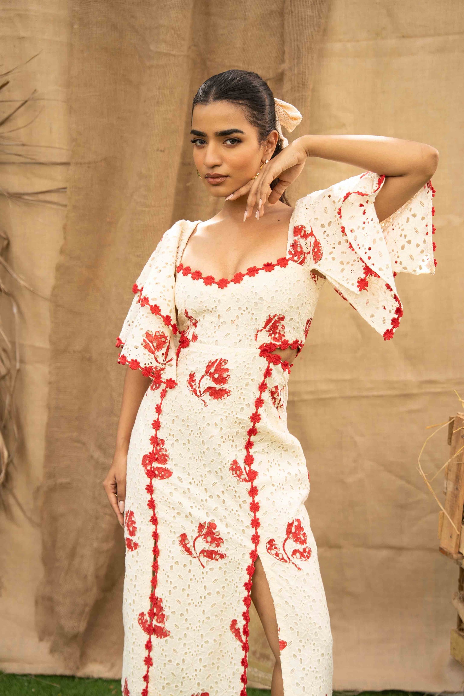 Printed Schiffli Dress With Slits At The Front