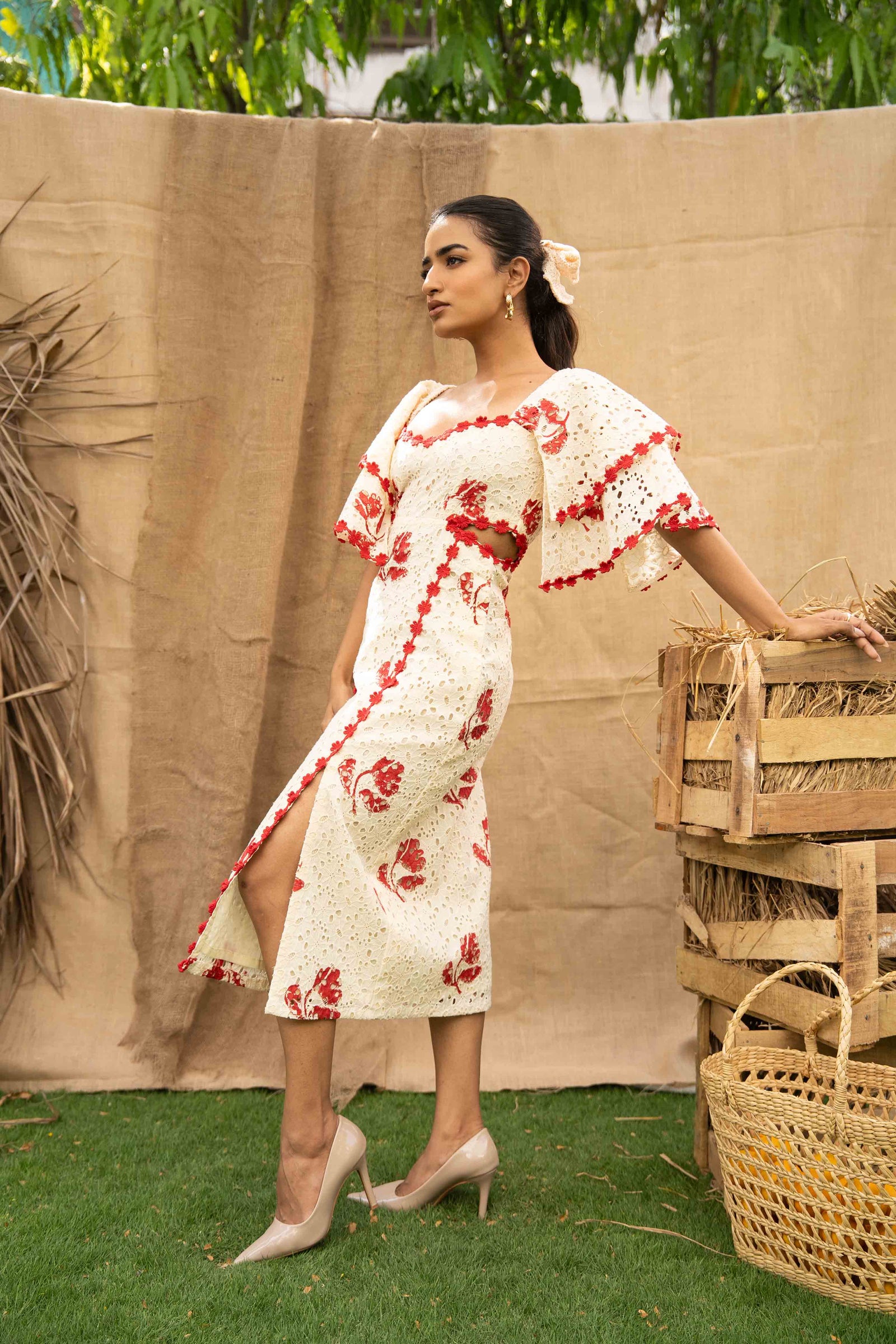 Printed Schiffli Dress With Slits At The Front