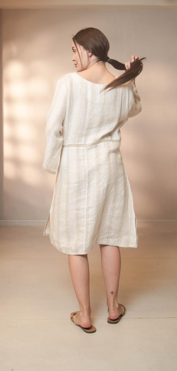 Enza Dressshadow Stripe White/Natural