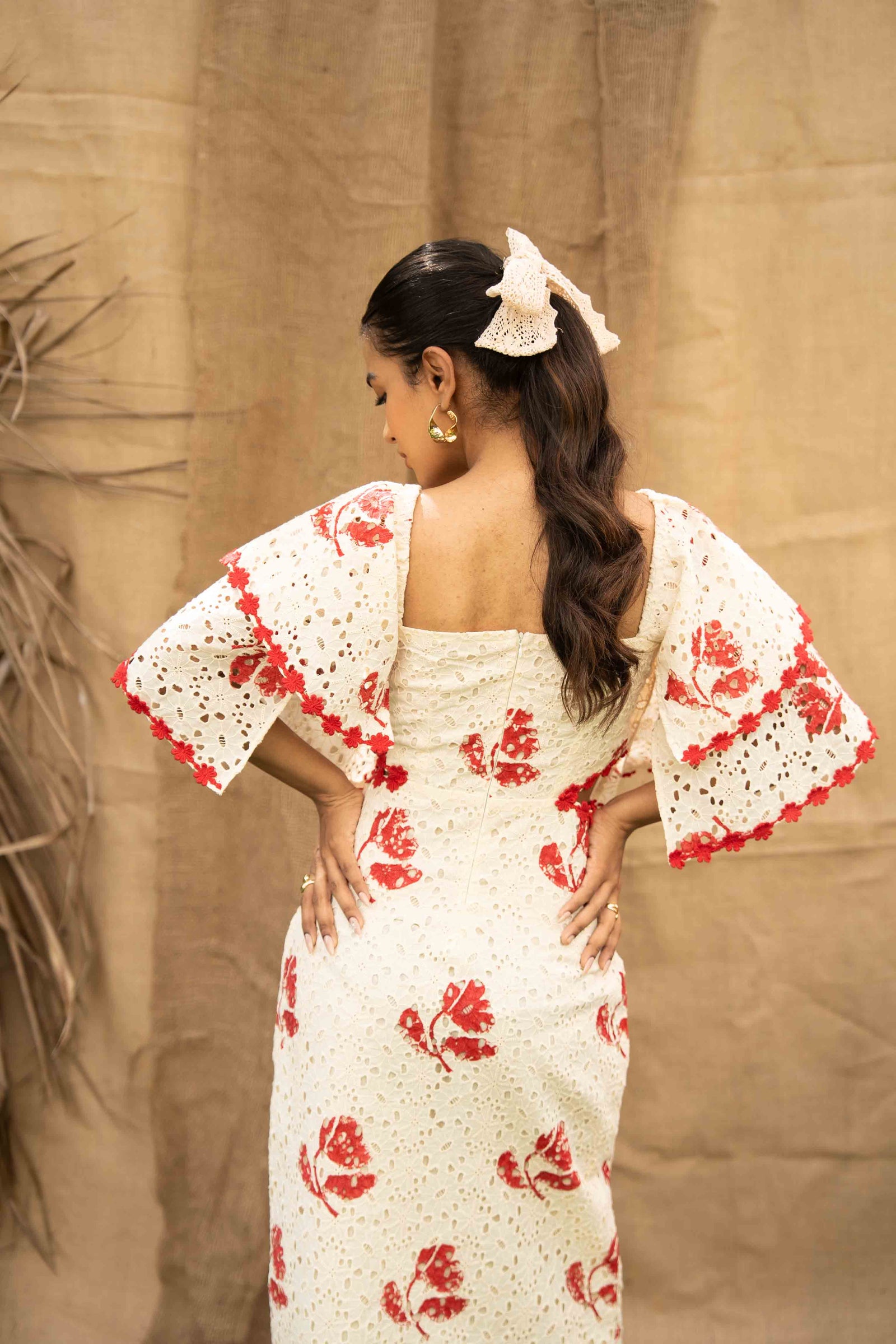 schiffli embroidered dress White Schiffli Embroidered Cotton Tiered Dress M / White / Cotton
