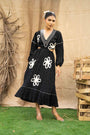 A V Neck Cut-Out Dress With Hand Embrodiered
