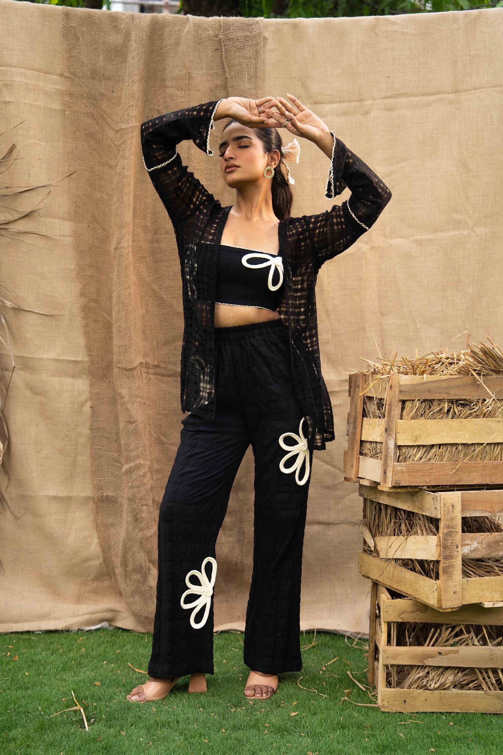 A Set Of 3, Consists Of A Sheer Checkered Shrug