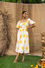 Summer Midi Dress, With Yellow Flowers Printed