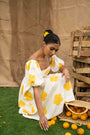 Summer Midi Dress, With Yellow Flowers Printed