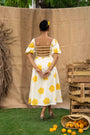 Summer Midi Dress, With Yellow Flowers Printed