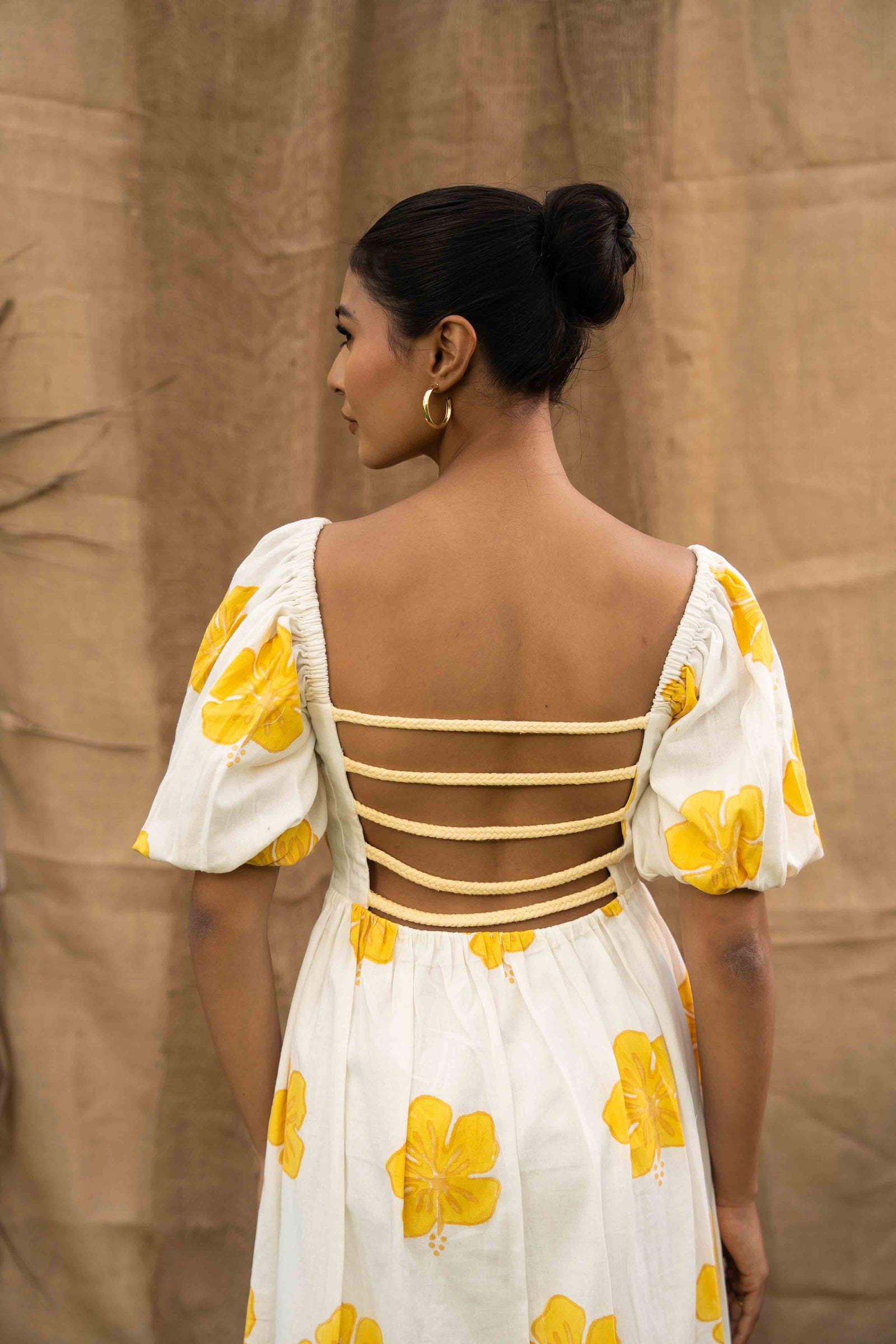 Summer Midi Dress, With Yellow Flowers Printed