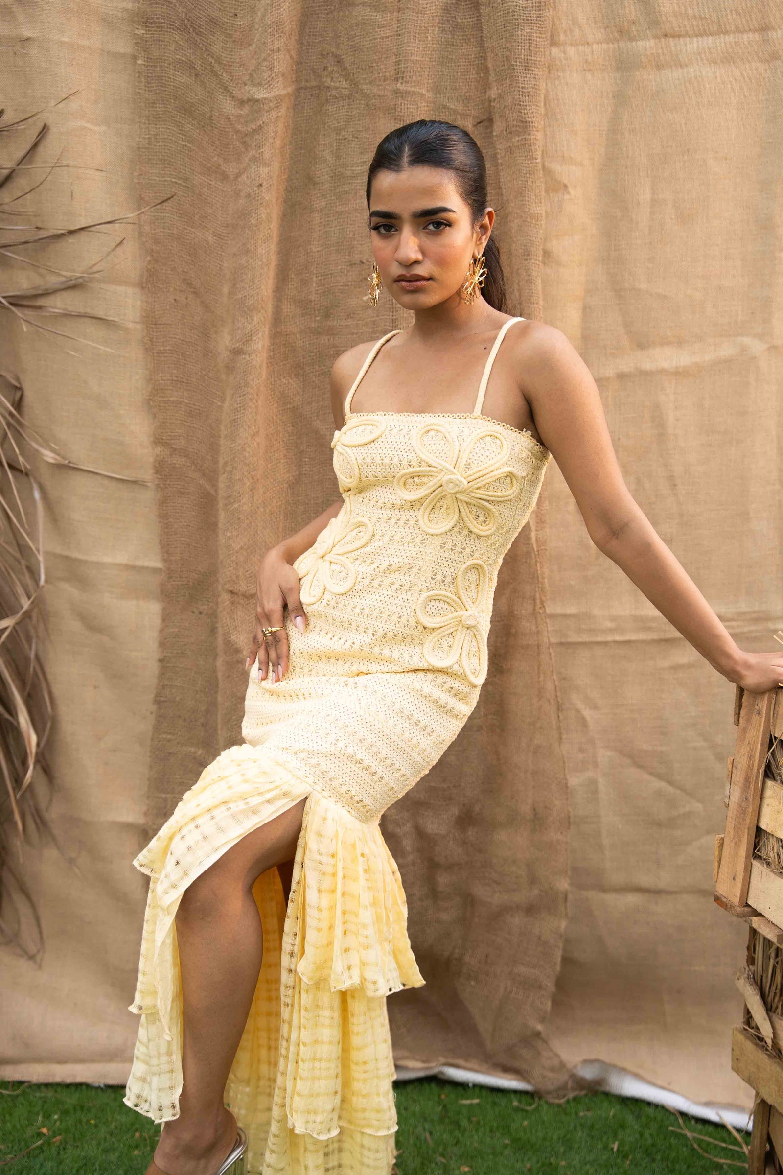 Fitted Knitted Butter Yellow Maxi Dress