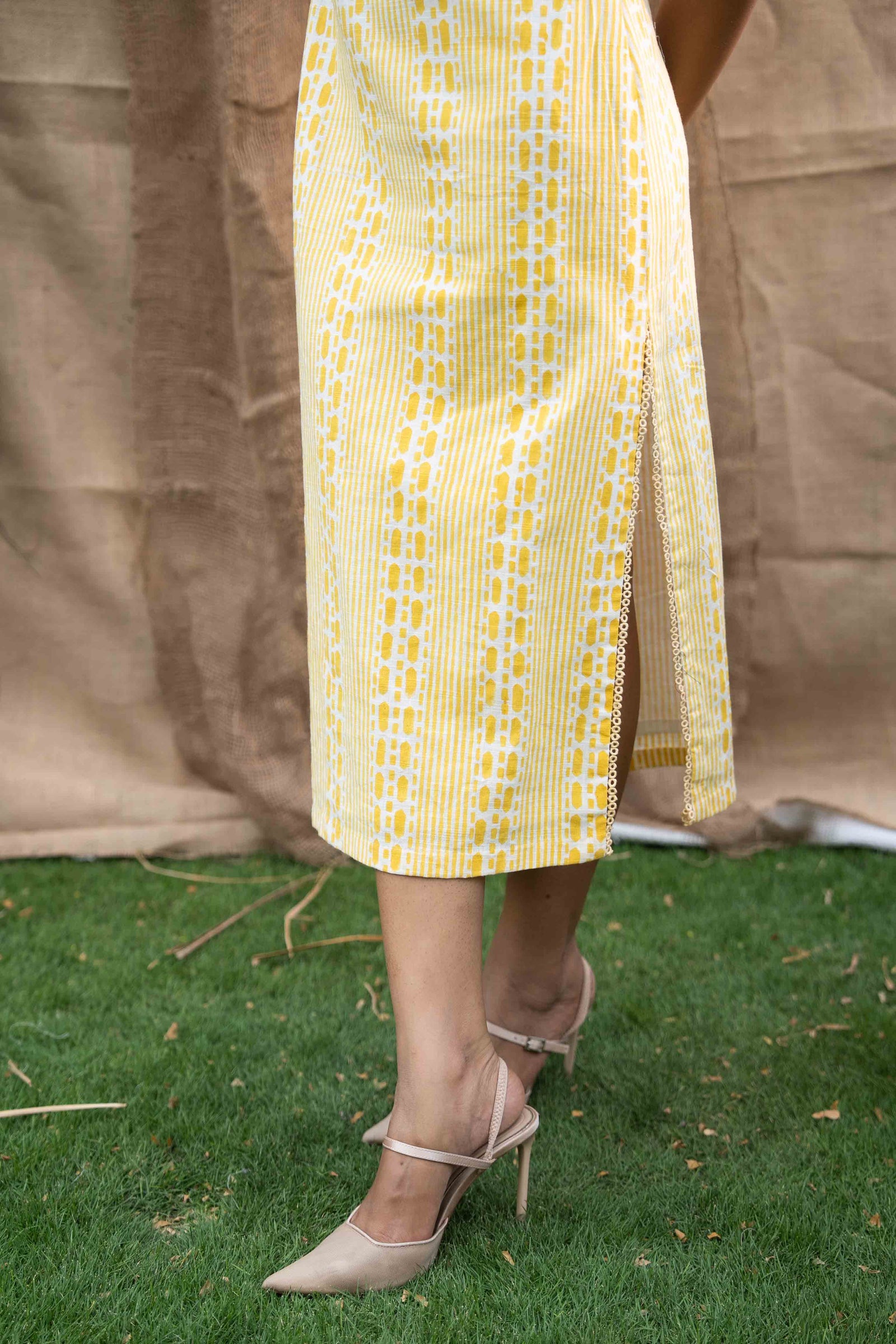 Printed Midi Dress, Combination Of Floral Print And Geometry