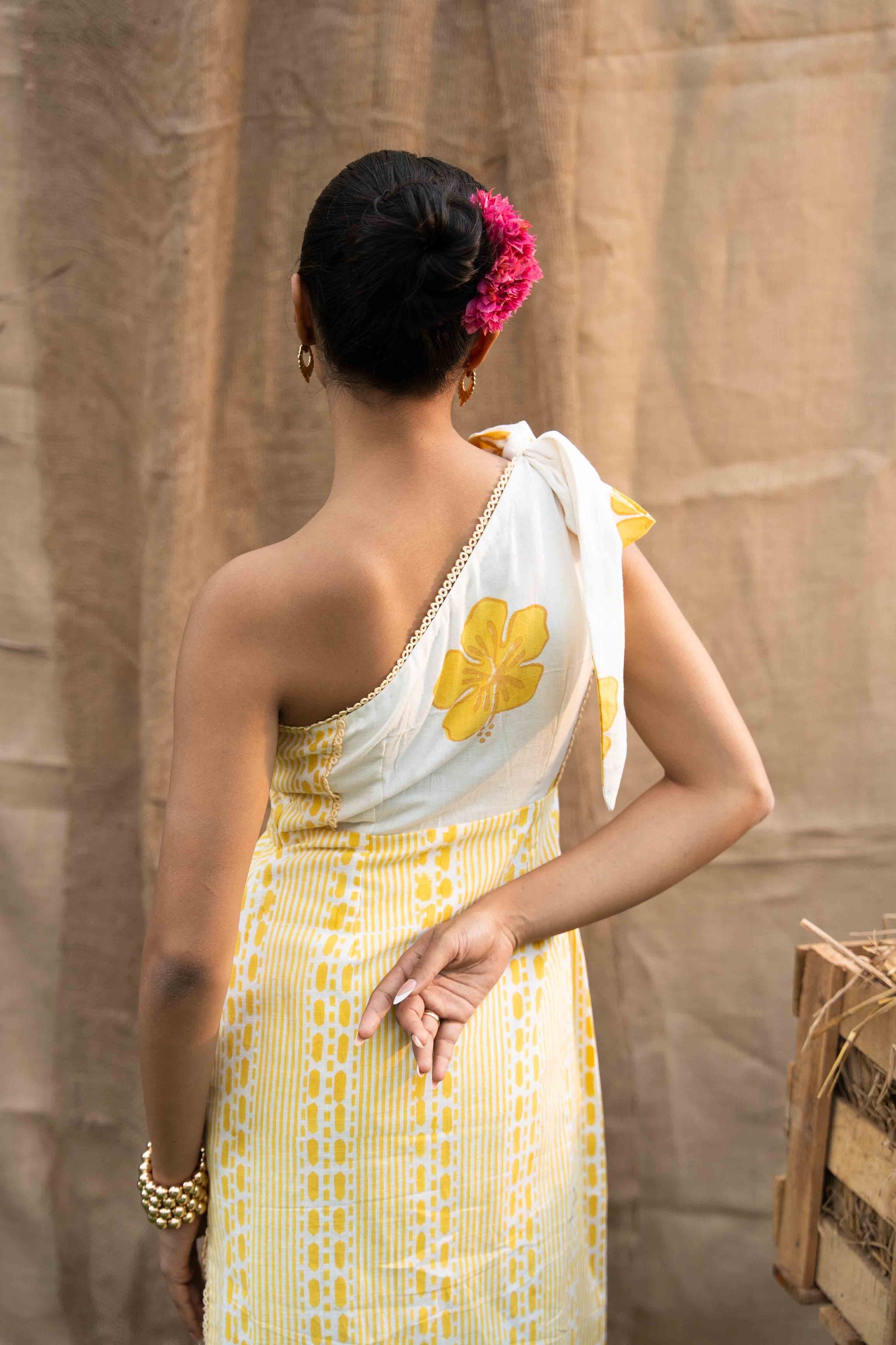 Printed Midi Dress, Combination Of Floral Print And Geometry