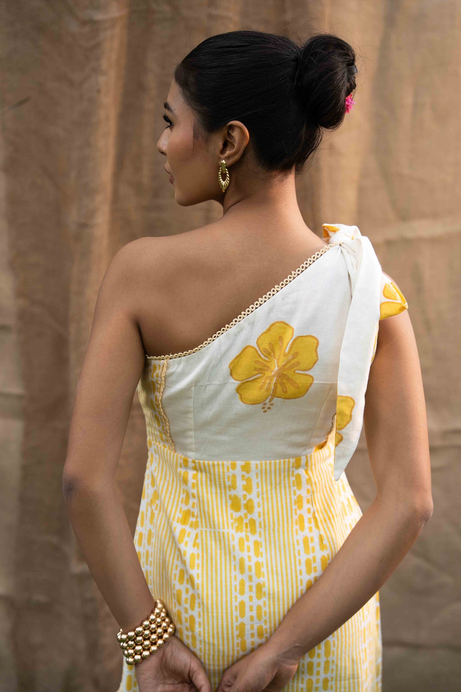 Printed Midi Dress, Combination Of Floral Print And Geometry