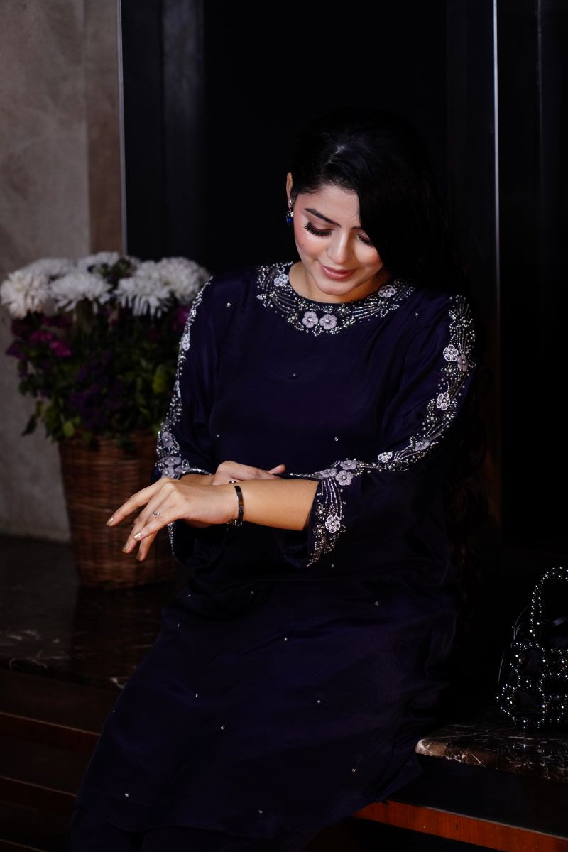 Navy Blue Top A With Heavy Embroidery