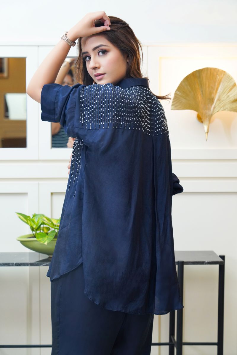 Nalki And Moti Work On The Front And Back And Cinched Pleats