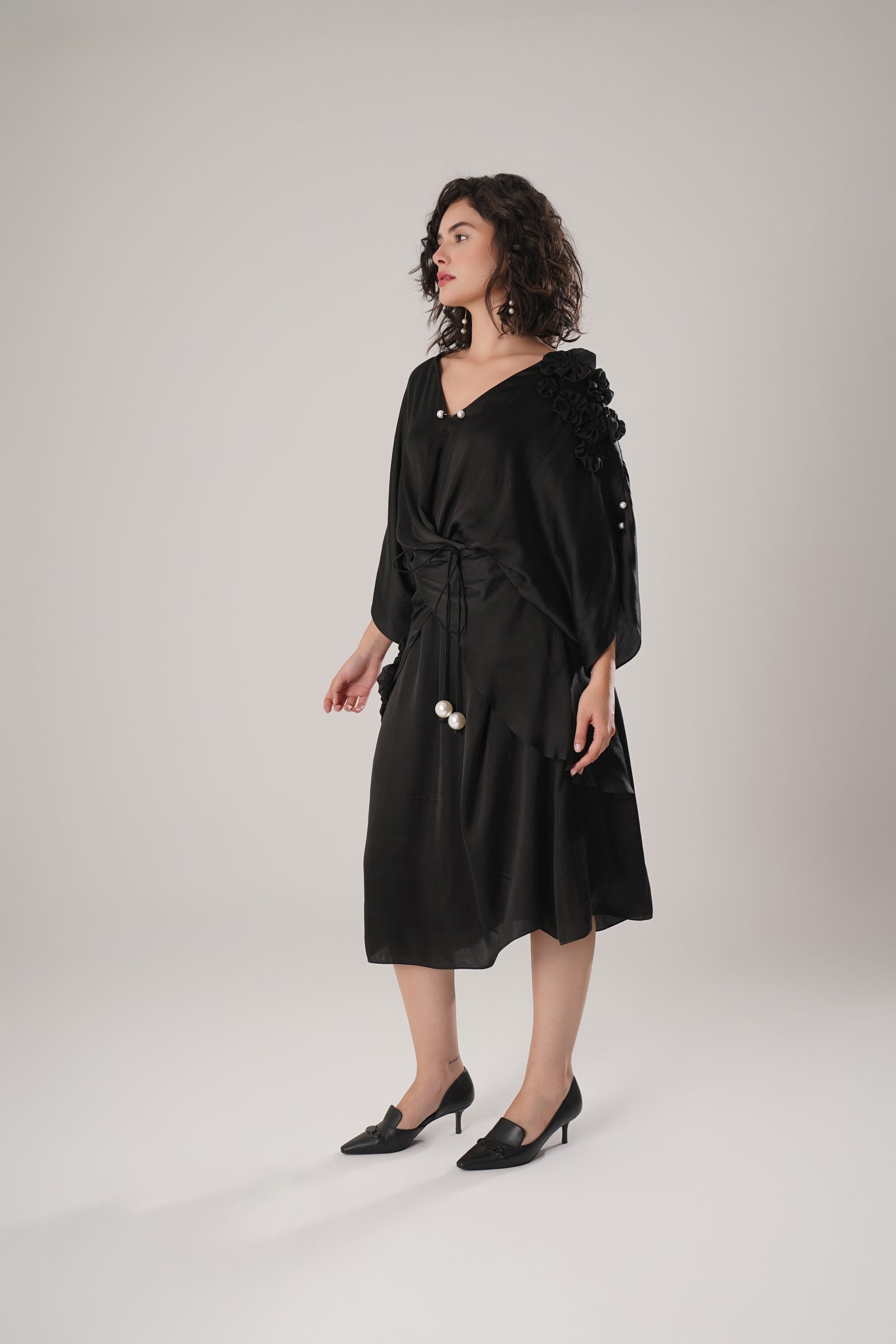 Sophisticated Black Modal Satin Dress