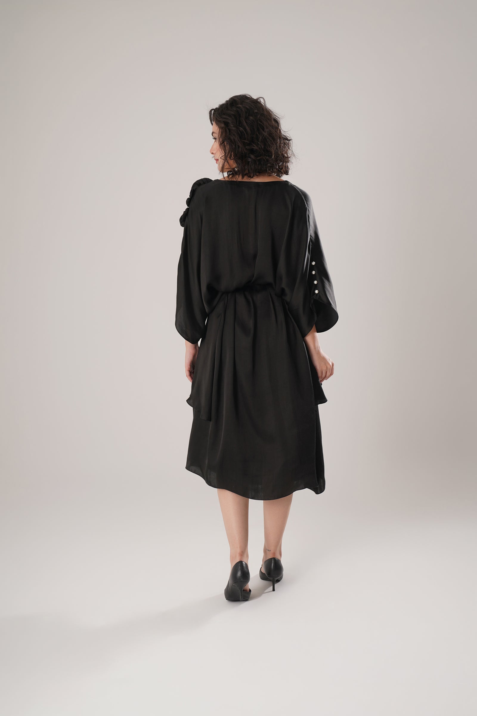 Sophisticated Black Modal Satin Dress