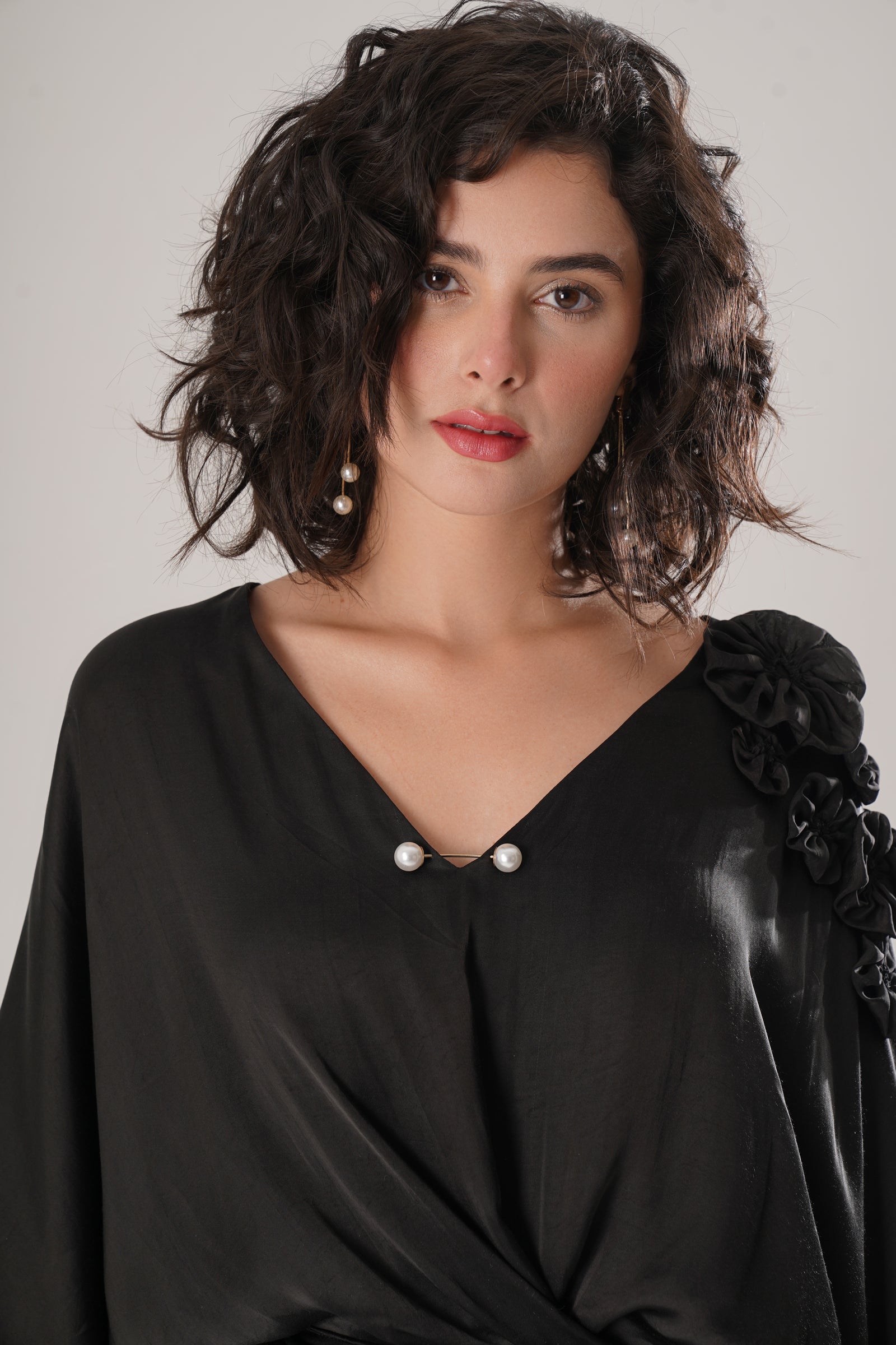 Sophisticated Black Modal Satin Dress