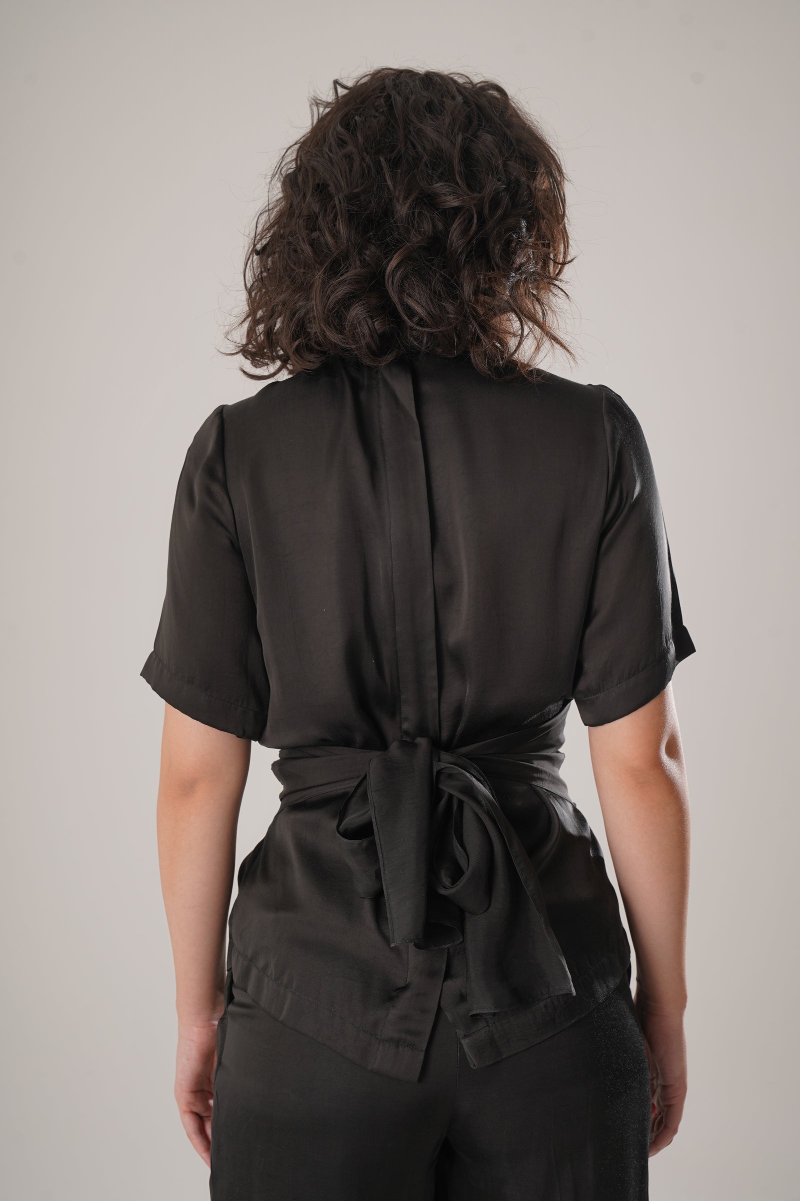 Black Modal Satin Shirt Seamlessly Blends Structure With Fluidity