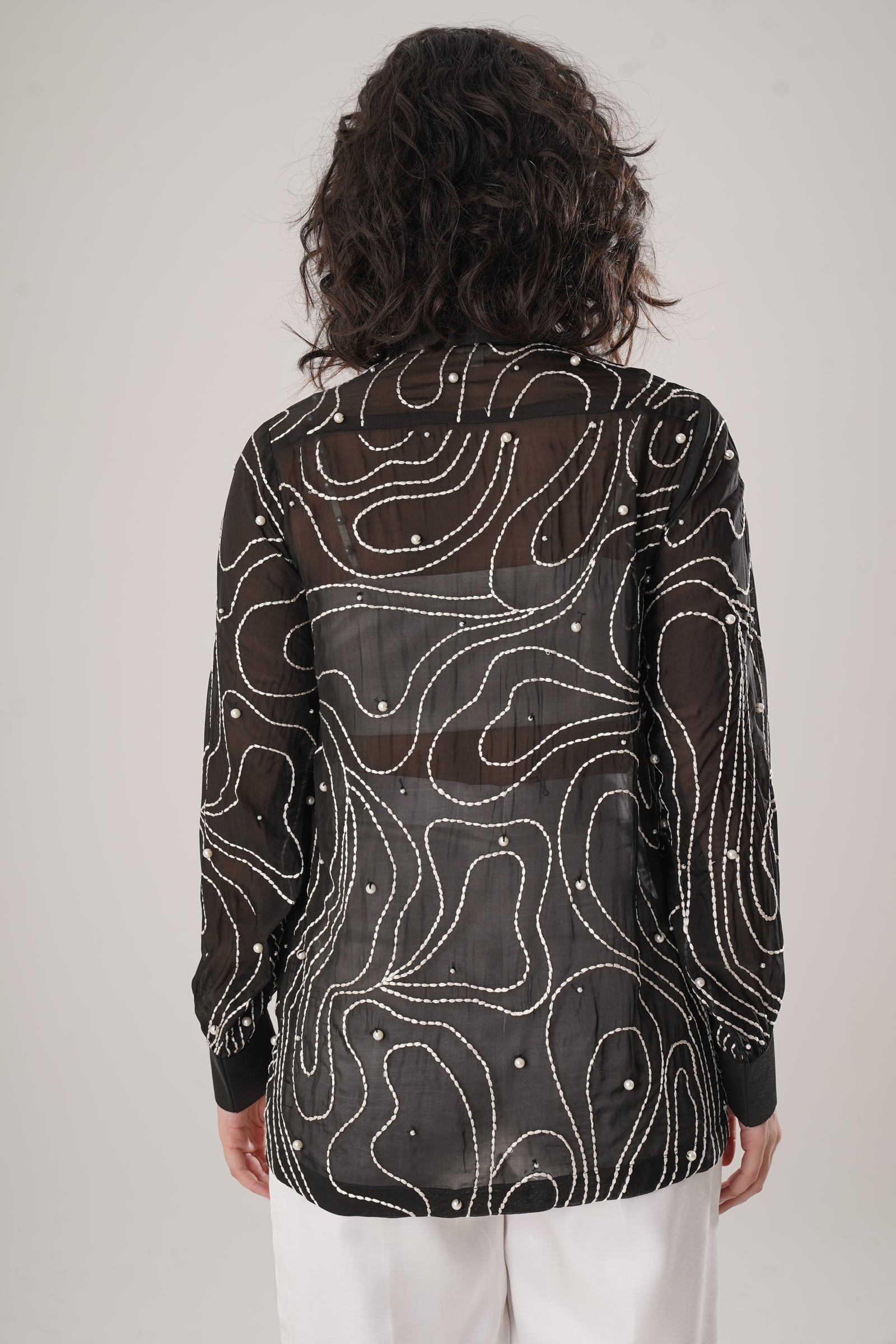 Embroidered Zip-Front Black Shirt Is Crafted From Ethereal Paper Silk