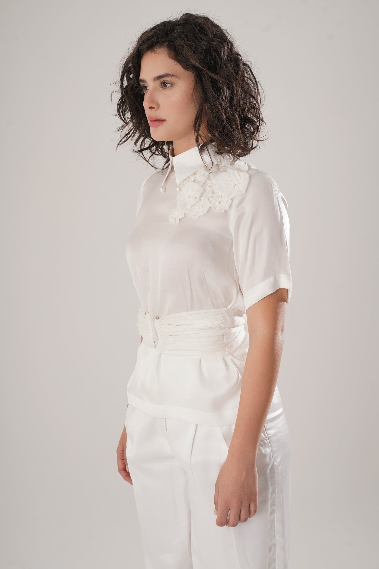 White Modal Satin Shirt Seamlessly Blends Structure With Fluidity