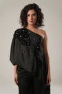 Black Asymmetric Off-Shoulder Top