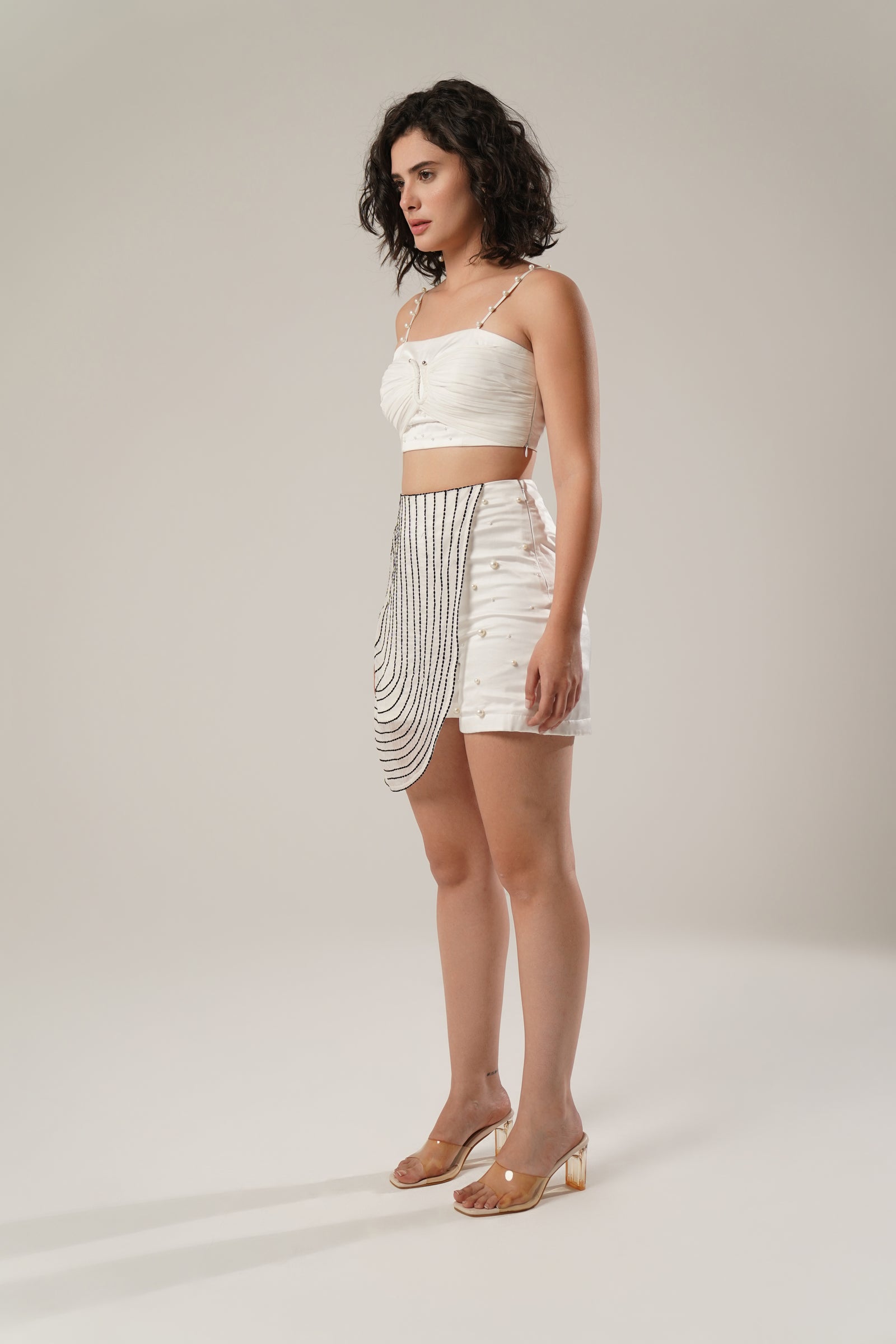 Pearl-Embellished Skort Is Crafted From Smooth Modal Satin