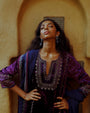 Purple Velvet Kurta Set with Patra Embroidery and Navy Accents