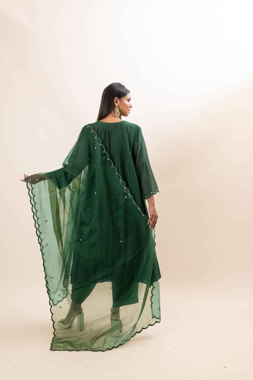 Chanderi Flared Kurta With Very Intricate Pearl Hand Embroidery