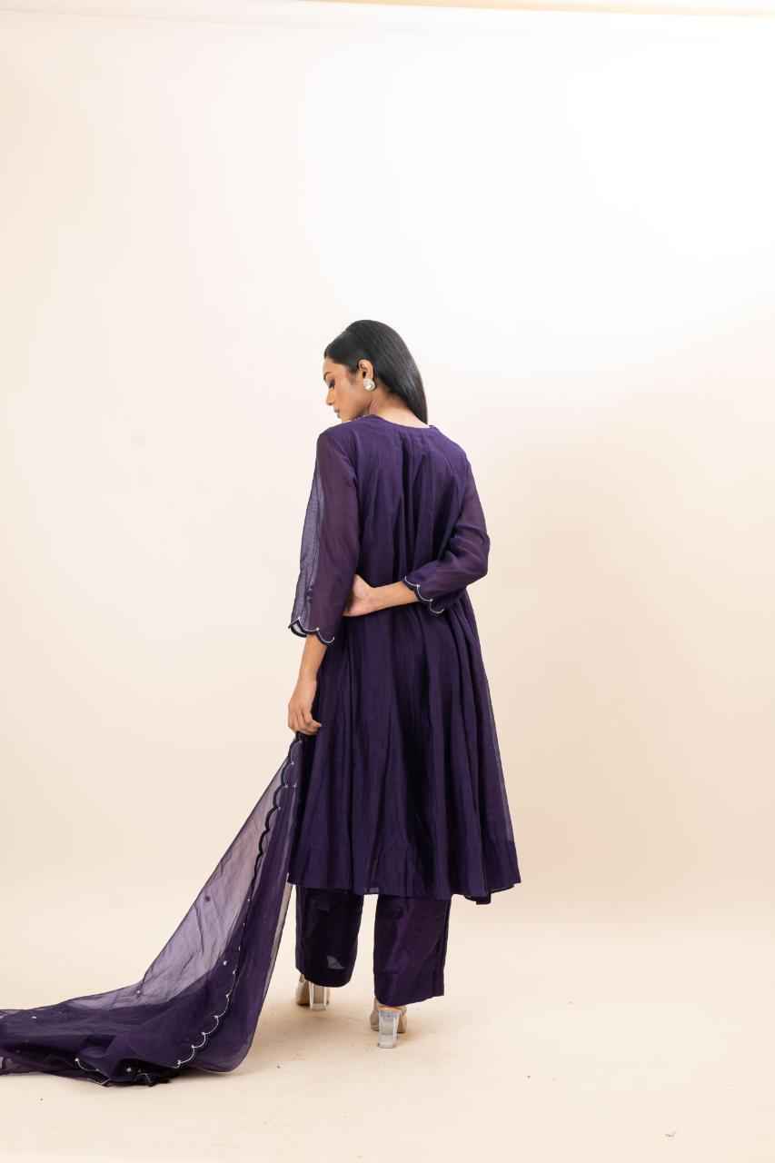 Chanderi Flared Kurta With Very Intricate Pearl Hand Embroidery