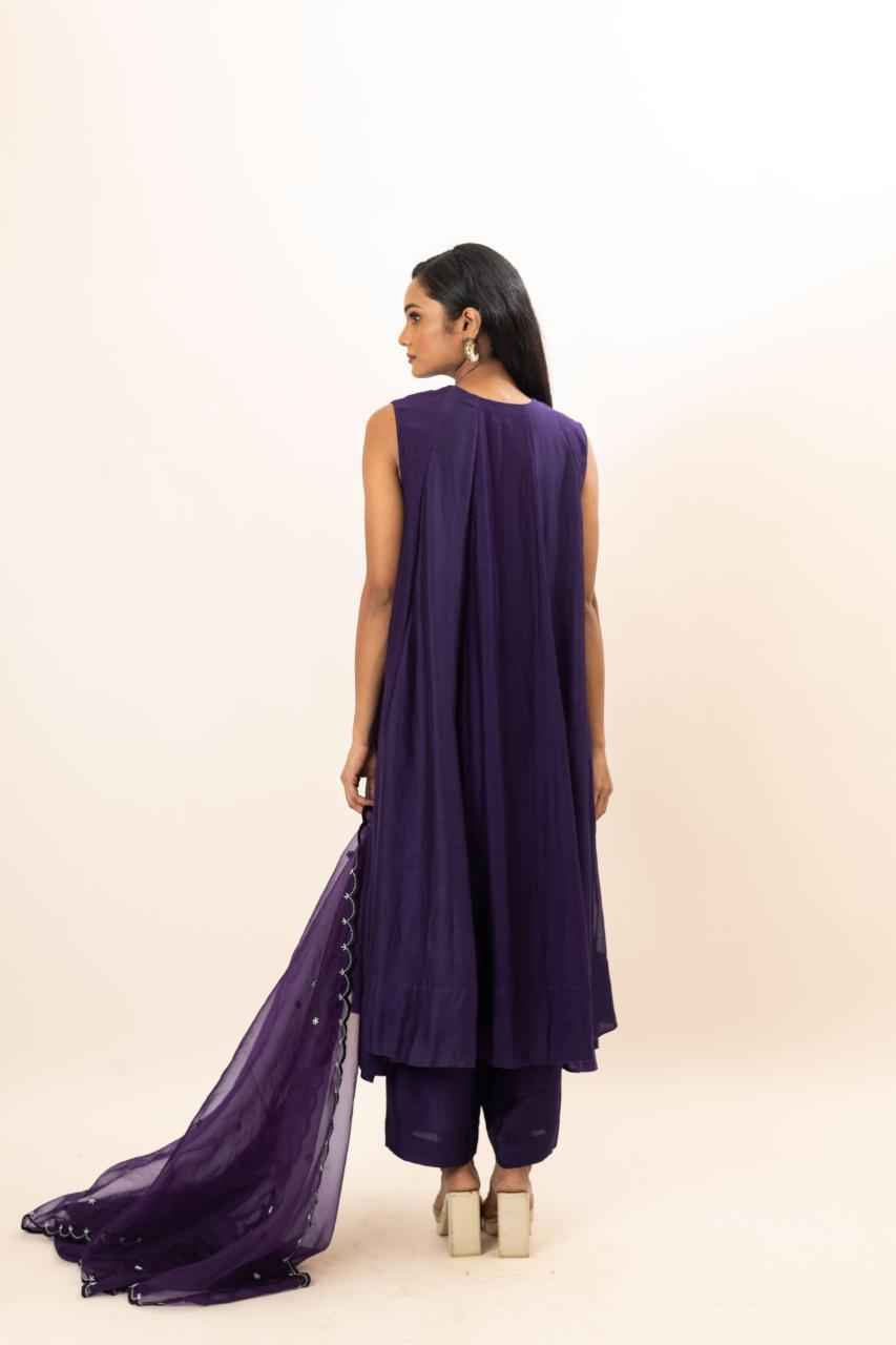 Chanderi Flared Kurta With Very Intricate Pearl Hand Embroidery