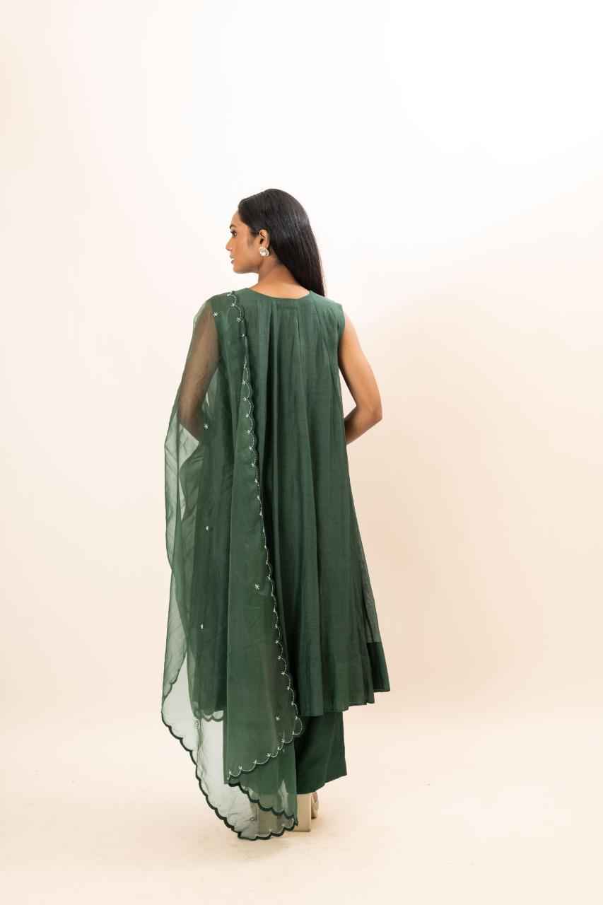 Chanderi Flared Kurta With Very Intricate Pearl Hand Embroidery