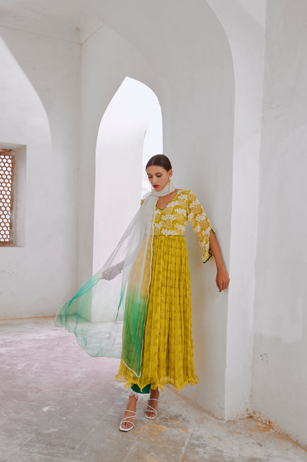 Lemon green Bahaar anarkali set