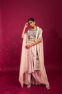 Peachy pink embellished ajrakh blouse with embroidered cape and dhoti