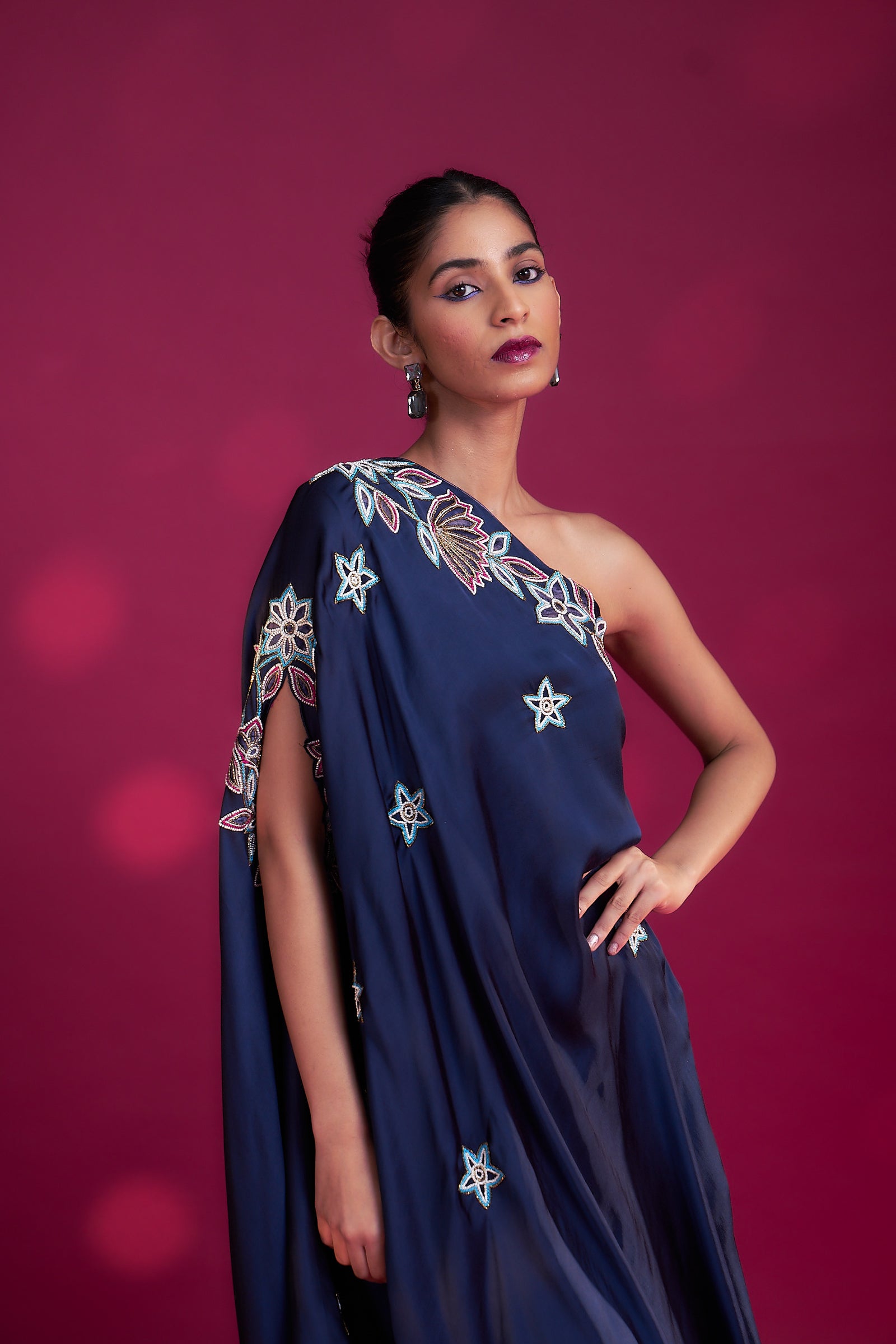 Deep blue ajrakh patchworked kaftan