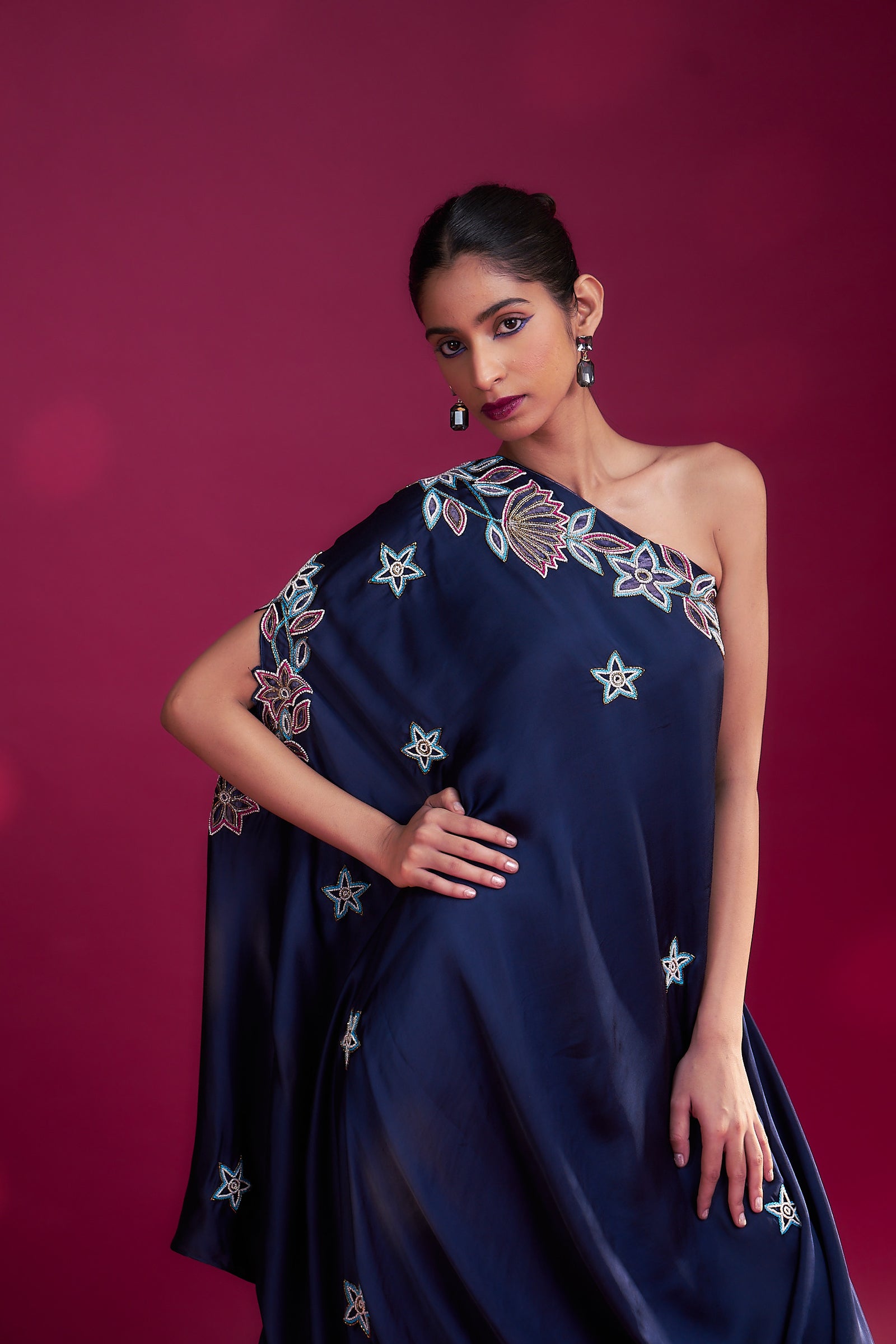 Deep blue ajrakh patchworked kaftan