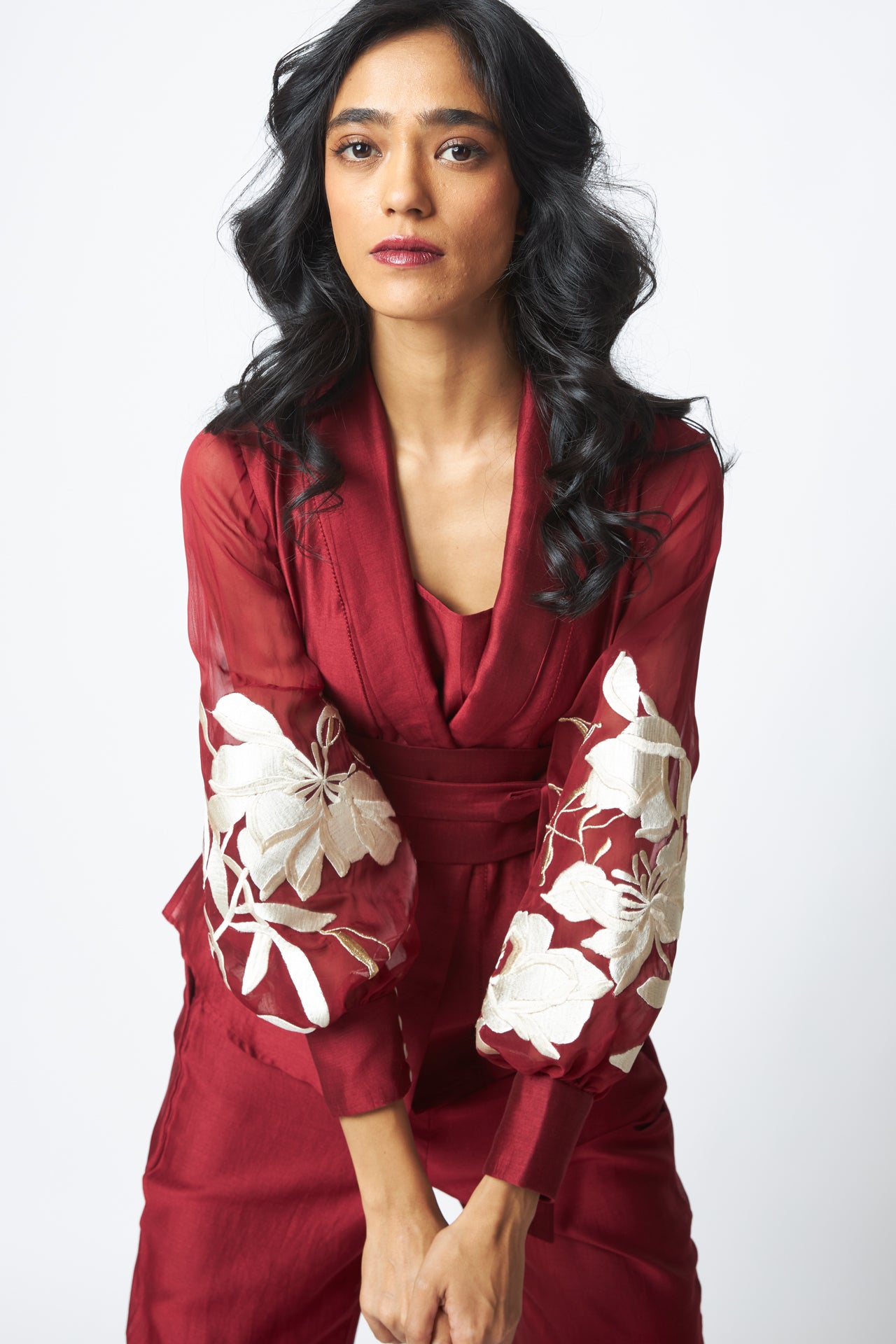 Burgandy Reva - Blazer Wrap Top & Wide-Leg Pant